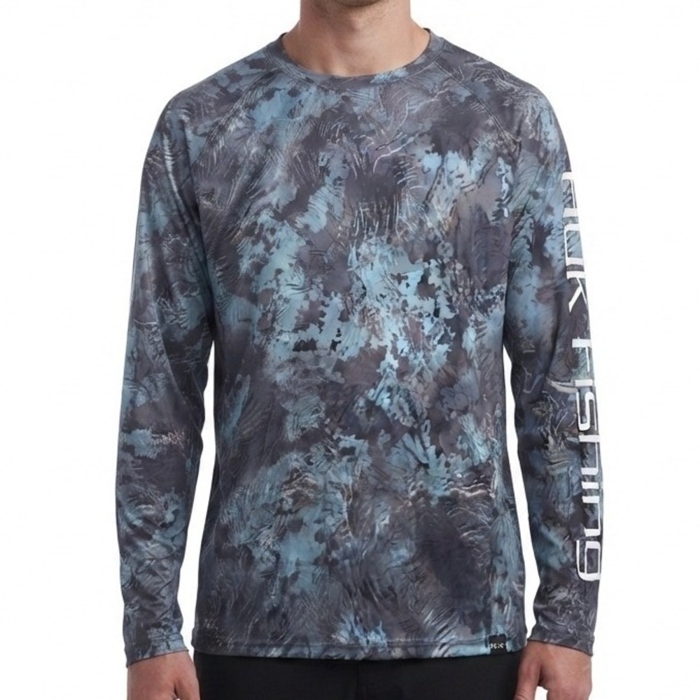 Huk Fishing Shirt Mens XL Blue Grey Camo Performance Long Sleeve Tee